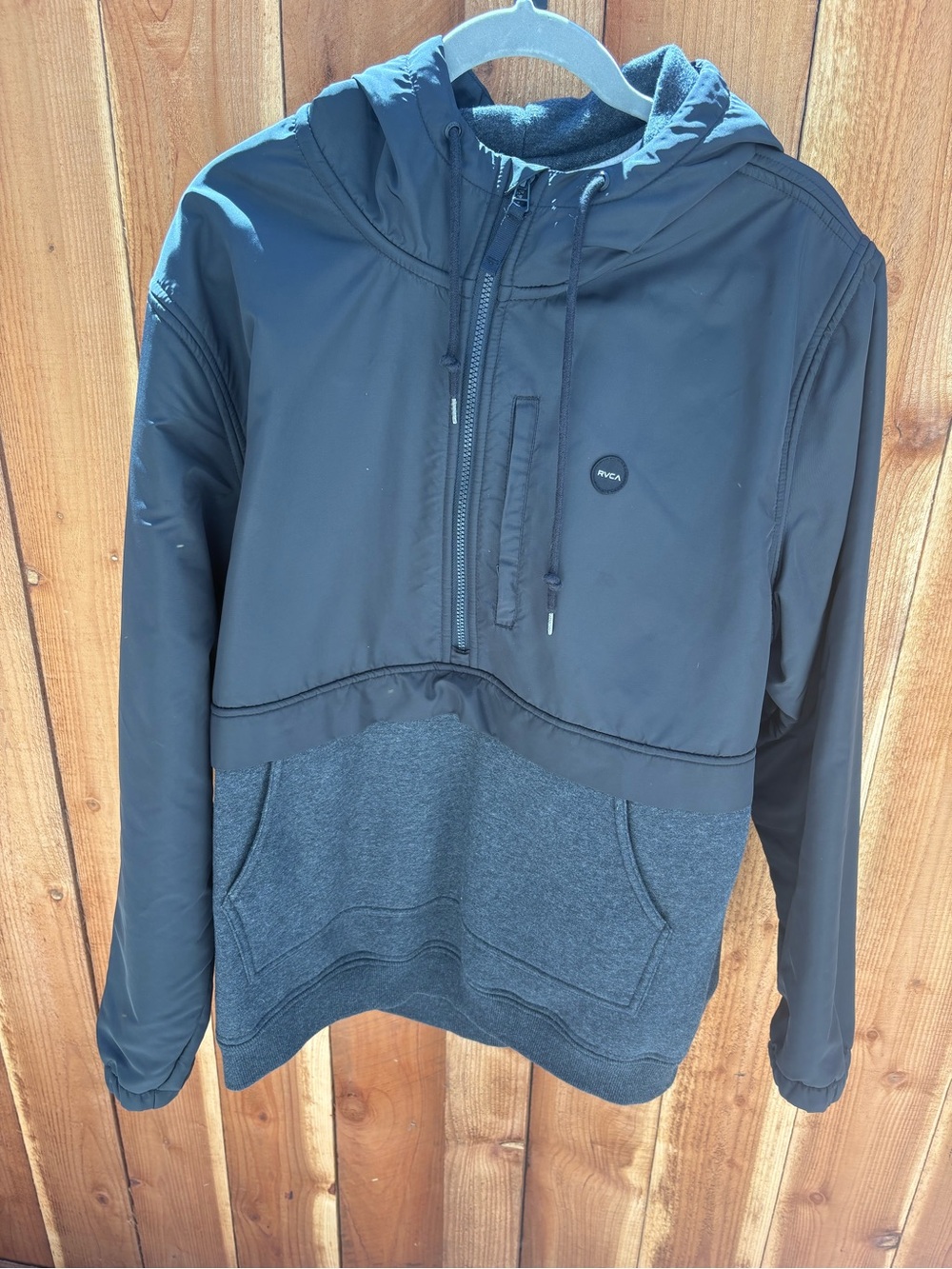 RVCA Men’s XL Black Hybrid Hooded Jacket Fleece Zip Windbreaker